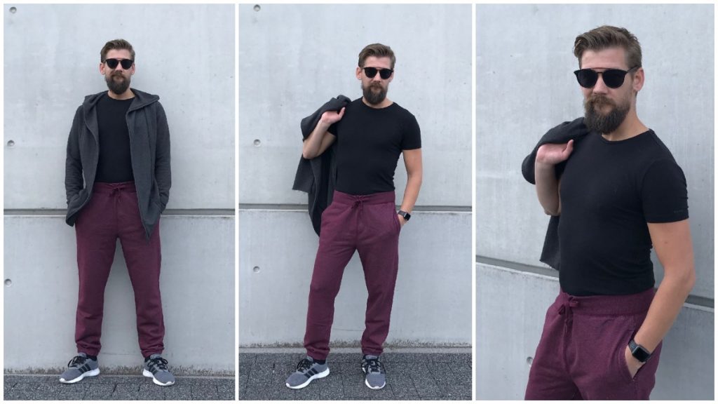 Rood paarse joggingbroek casual gedragen