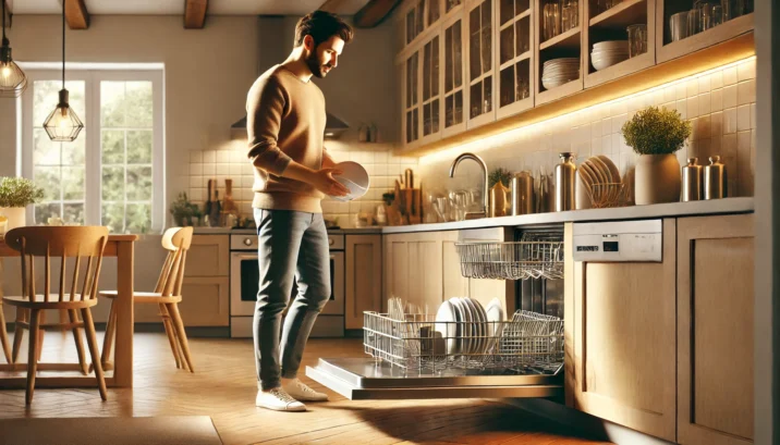 Man ruimt vaatwasser in